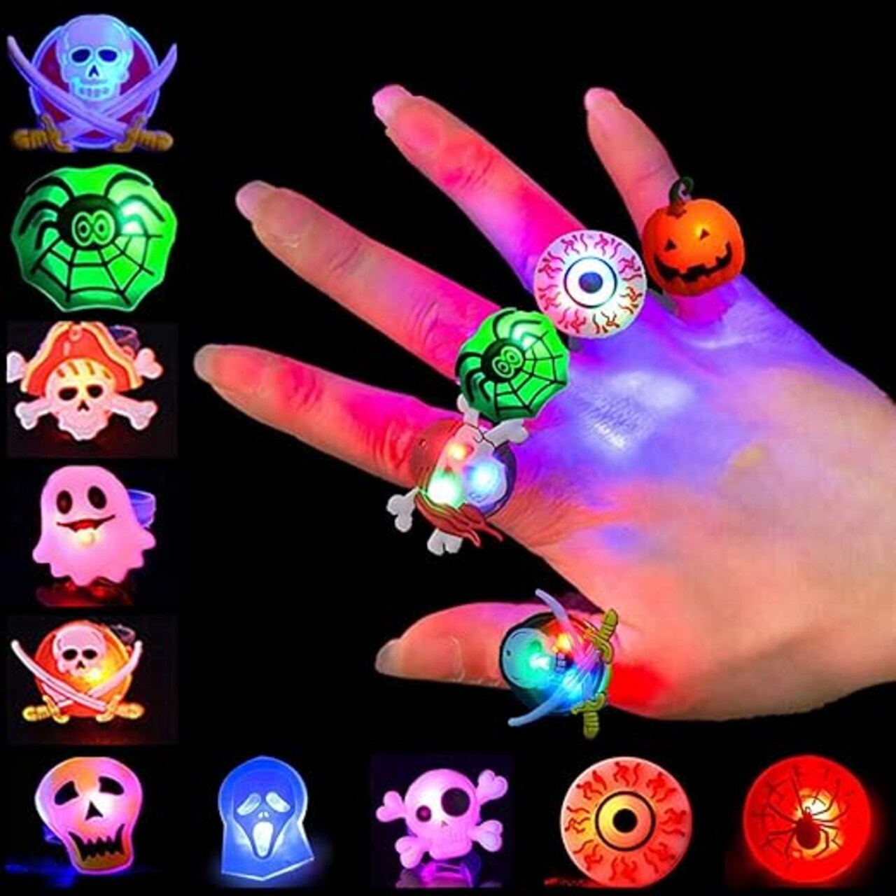 Qvatoxis 50 PC Halloween Led Light Up Glowing Finger Rings